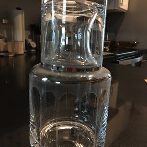 Crystal Bedside Carafe w/glass. Lightweight Etched